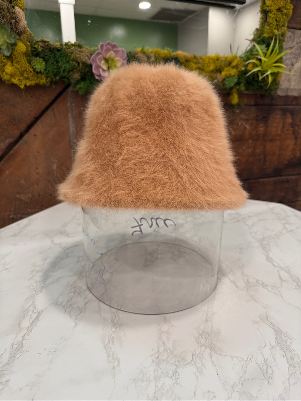 Womens Faux Fur Bucket Hat - Peach Fuzz